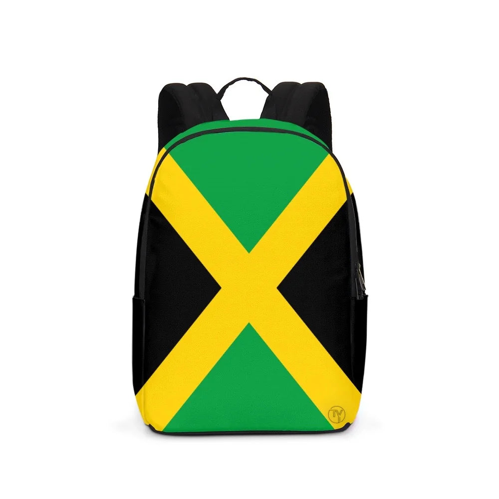 Jamaica flag backpack by Travaly — a bold, cultural carry perfect for travel, school, or everyday wear. Celebrate Jamaican heritage in style.